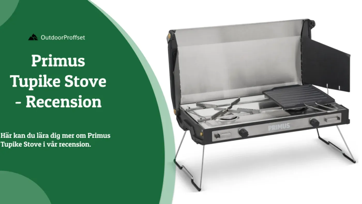 Primus Tupike Stove, ett tvåbrännarkök i rostfritt stål med grillpanna och trälist