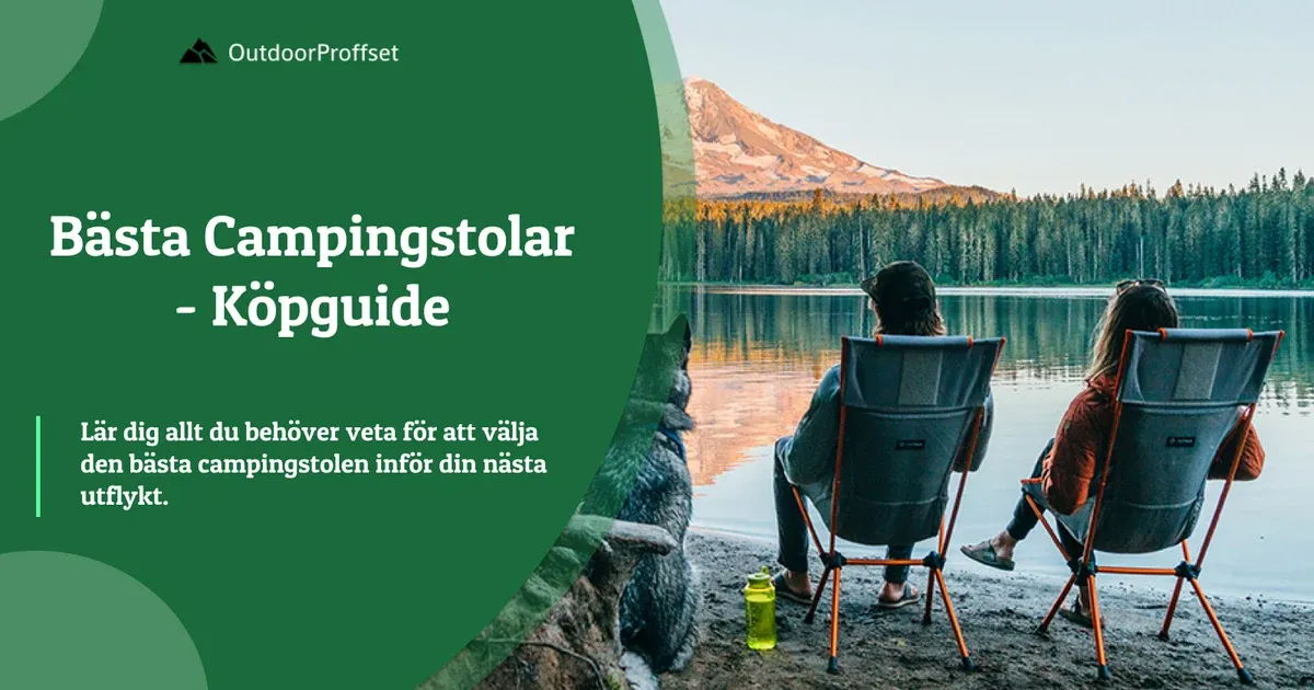 Par sitter i campingstolar vid sjö med hund och bergsutsikt