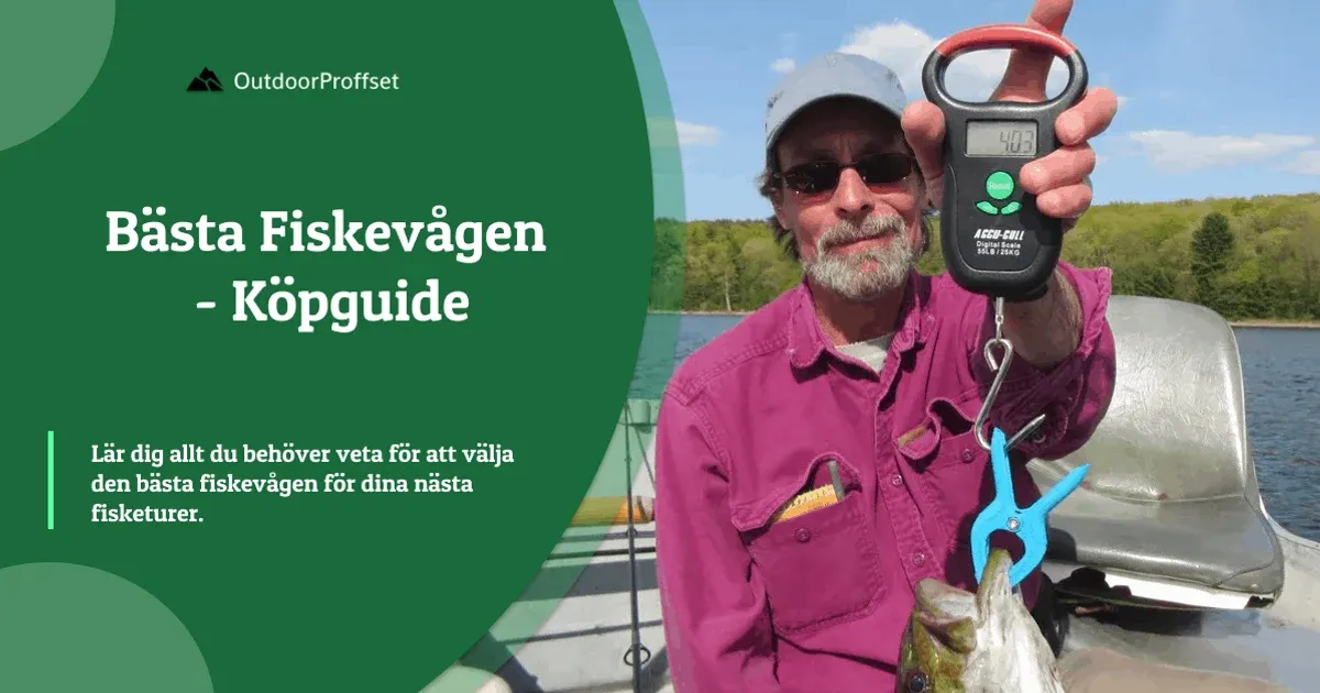 Man håller upp digital fiskevåg med fisk i båt