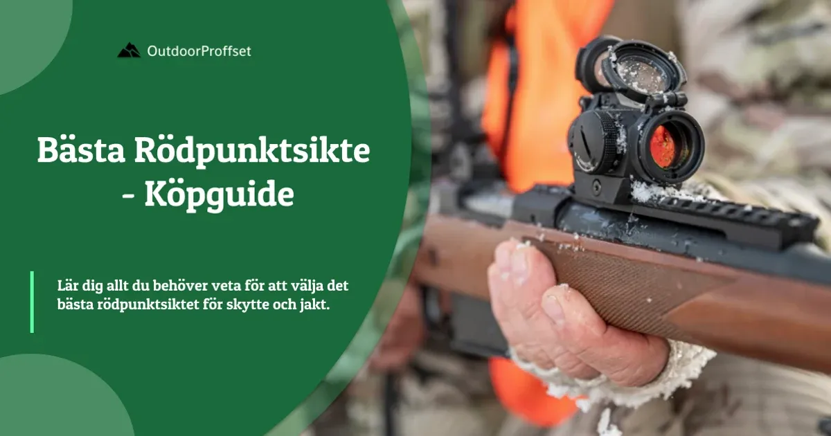 Jägare i orange väst siktar gevär med rödpunktsikte