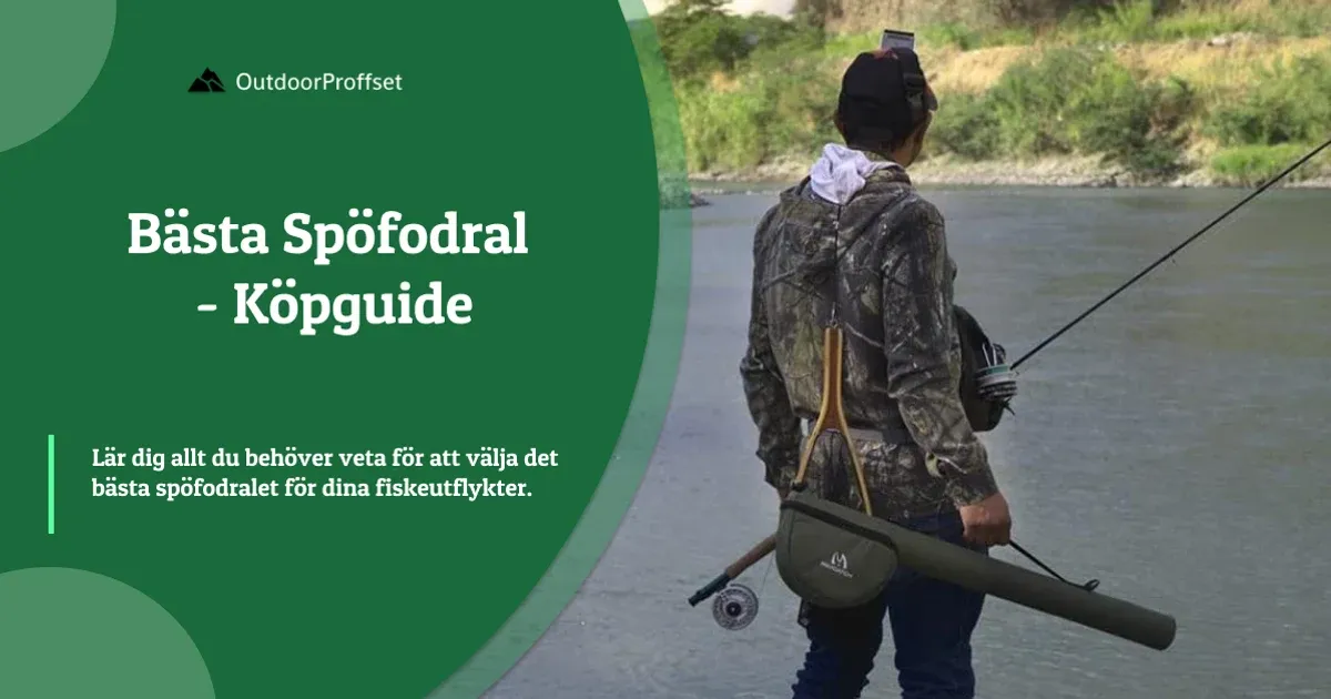 Omslagsbild till köpguiden om spöfodral, fiskare bär fodral vid älv