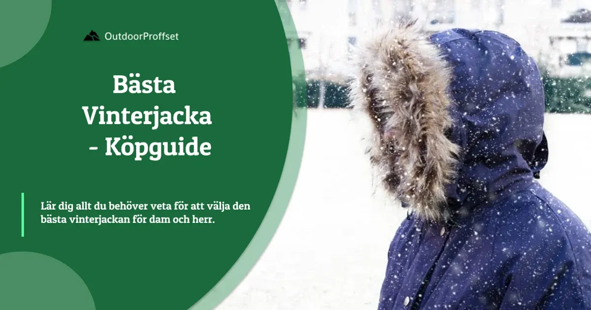 Person i blå parkas med pälskantad huva i snöfall