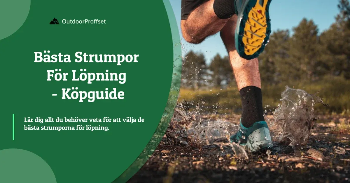 Omslagsbild till köpguiden om löparstrumpor, löpare stänker genom vattenpöl