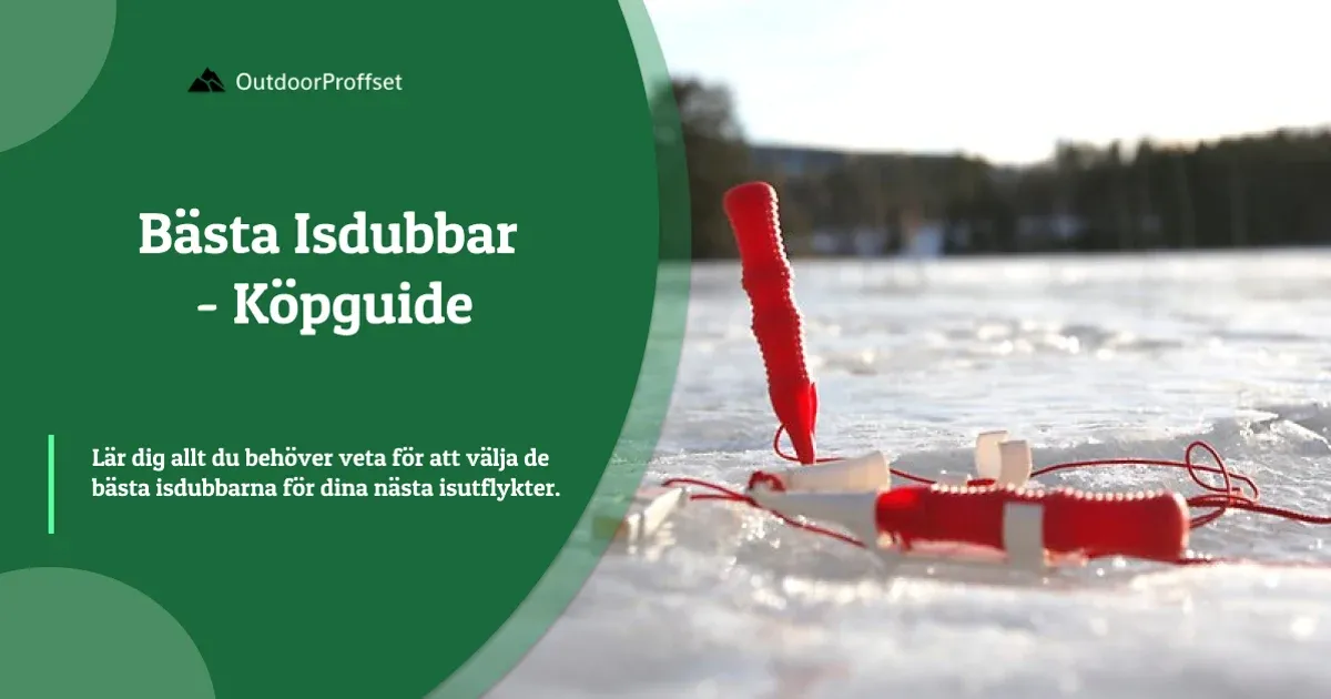 Röda isdubbar med snöre ligger på is