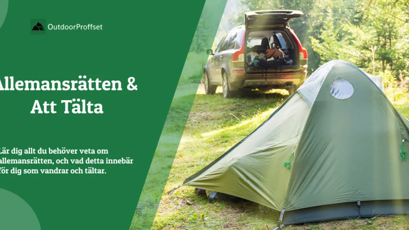 Tält uppslaget i skogen nära en sjö