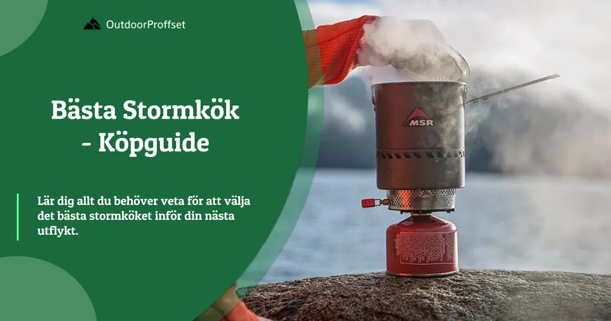 Omslagsbild till köpguiden om stormkök, MSR-kök kokar vatten vid sjö