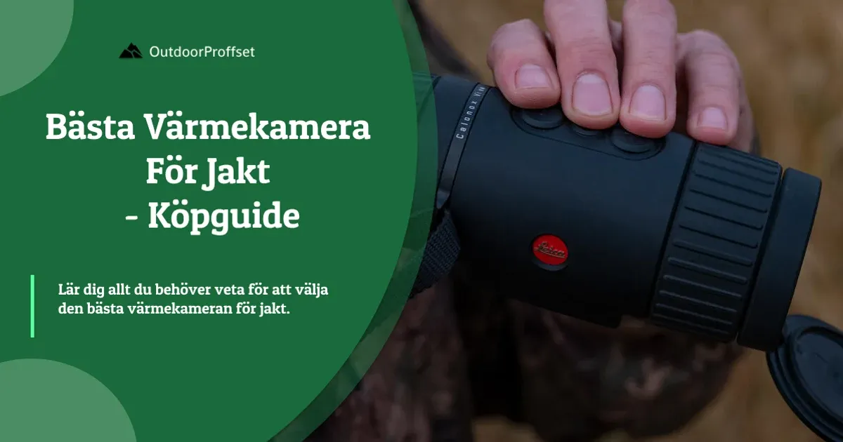 Hand håller svart värmekamera med röd logotyp