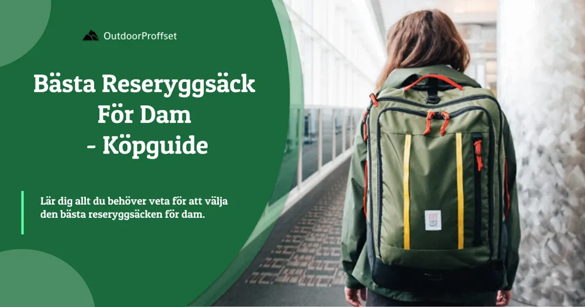 Kvinna med grön reseryggsäck i flygplatskorridor