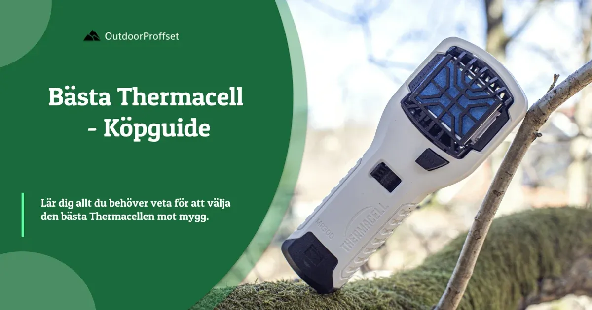 Myggskydd av märket Thermacell fäst på en gren