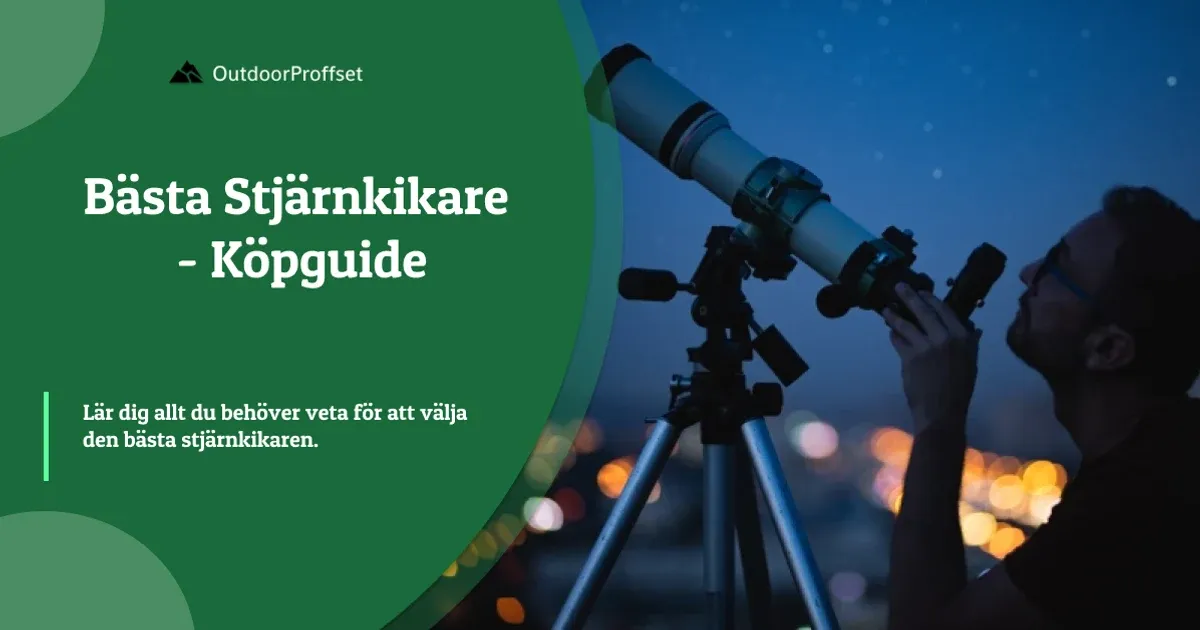 Omslagsbild till köpguiden om stjärnkikare, man tittar genom teleskop nattetid