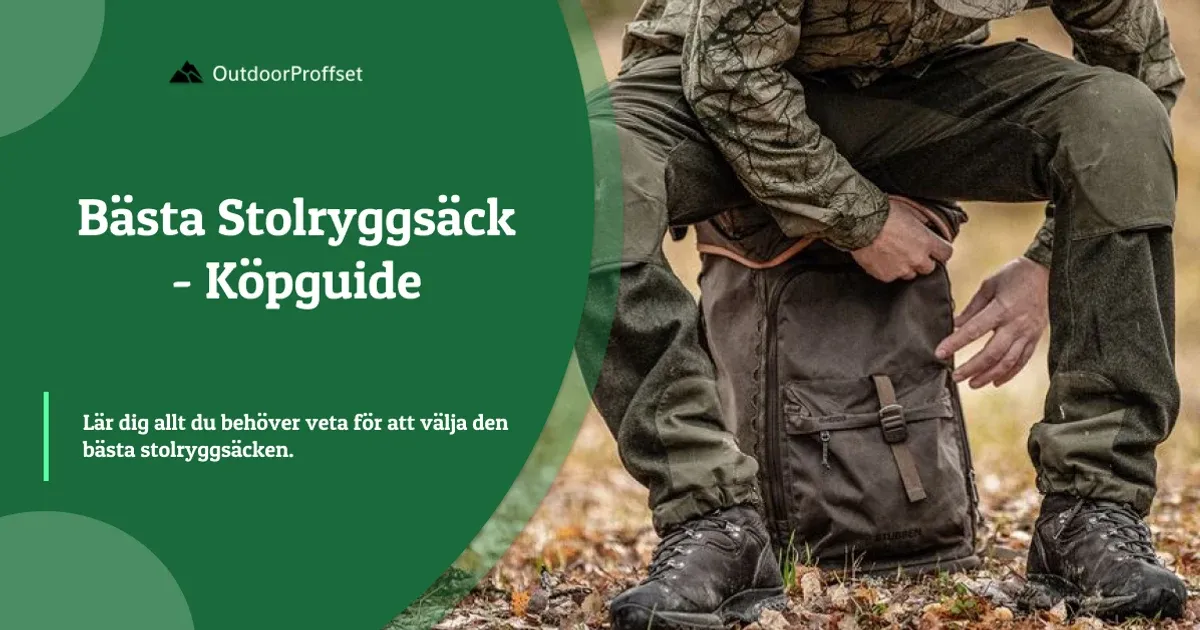 Omslagsbild till köpguiden om stolryggsäck, jägare i kamouflage öppnar ryggsäck