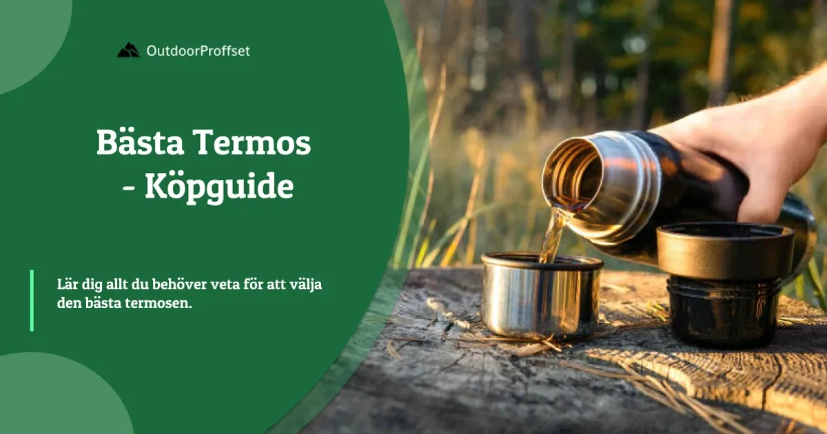 Hand häller varm dryck från termos i mugg utomhus