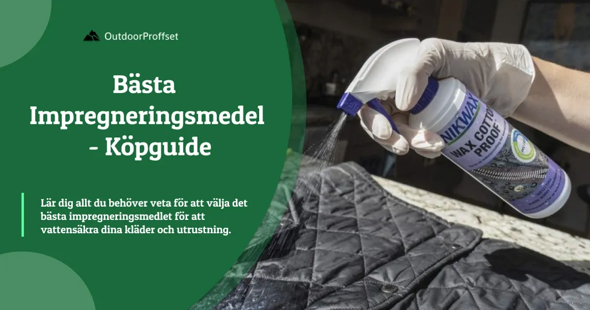 Hand med handske sprayar impregneringsmedel på quiltad jacka