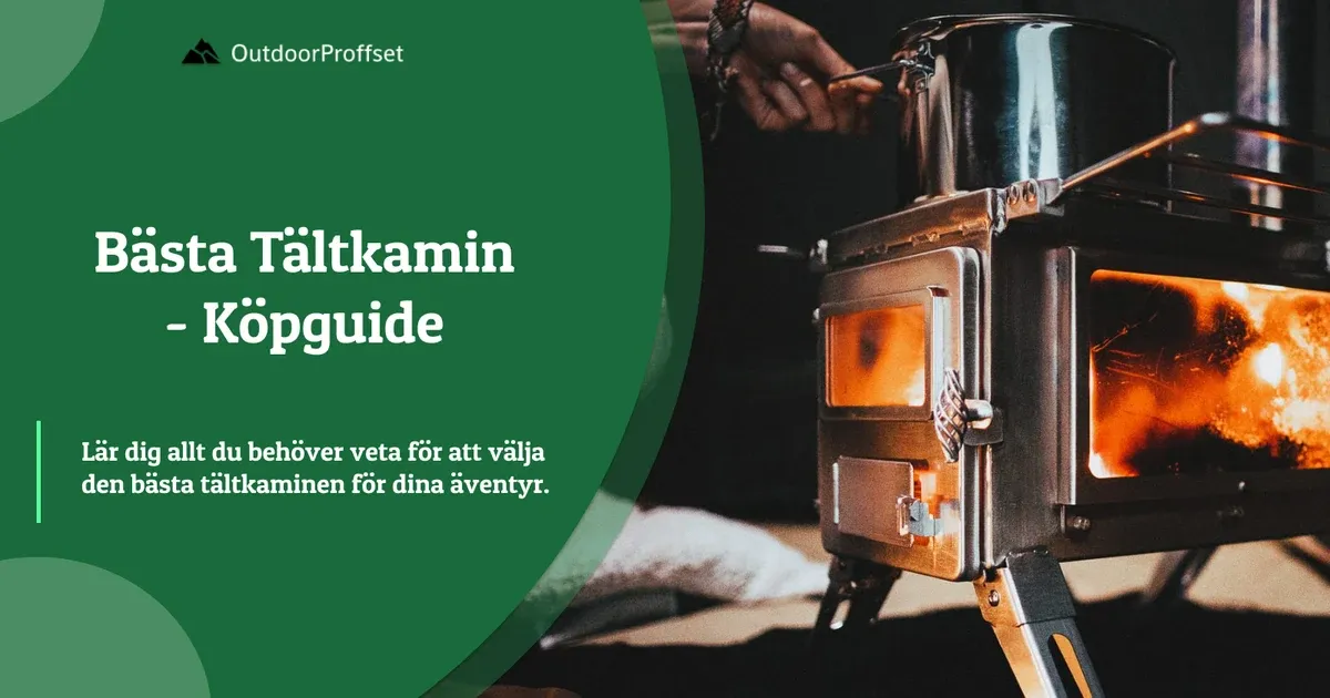Tältkamin med öppen eld och kastrull som värms ovanpå