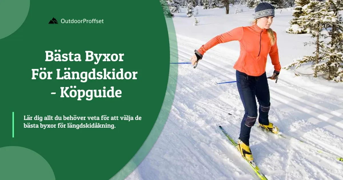 Kvinna åker längdskidor i orange tröja och mörka byxor