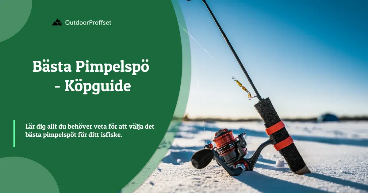 Pimpelspö med rulle och krok mot isvak i solljus
