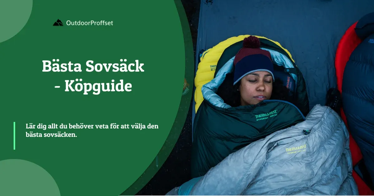 Omslagsbild till köpguiden om sovsäck, person i Therm-a-Rest sovsäck i tält