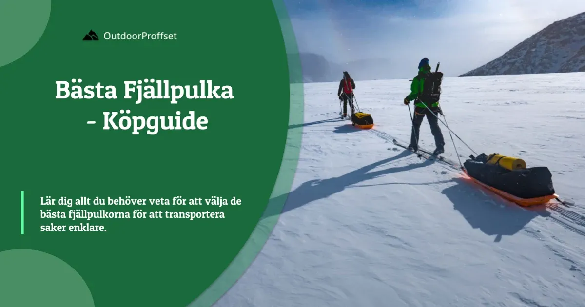 Två skidåkare drar orange pulkor över snötäckt is