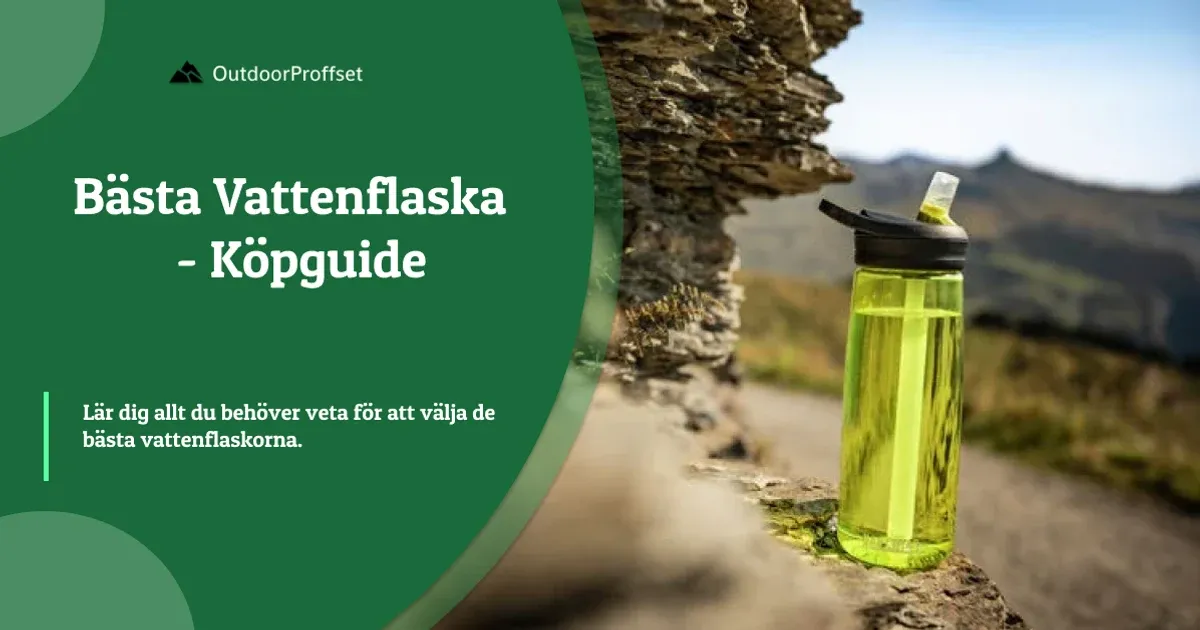 Grön vattenflaska med sugrör på klippa i fjällandskap