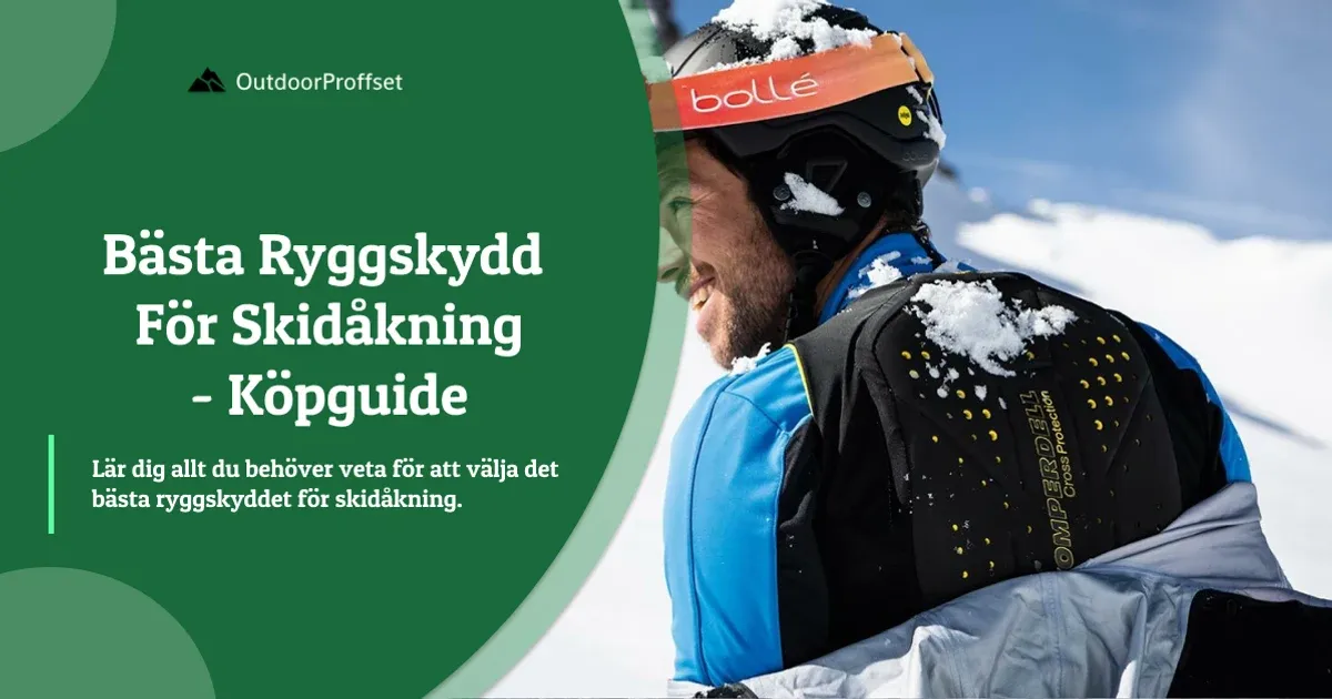 Skidåkare i ryggskydd och Bollé-hjälm i solljus