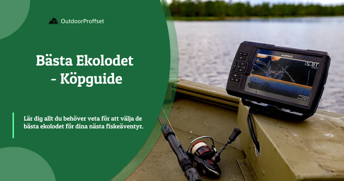 Ekolodsskärm med sonarbild monterad på båtkant vid fiskespö