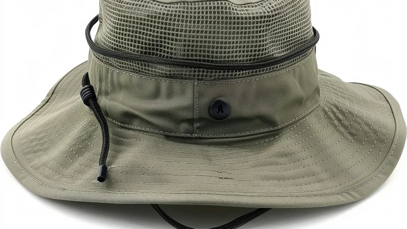Grön safarihatt med bred brätte och myggnät