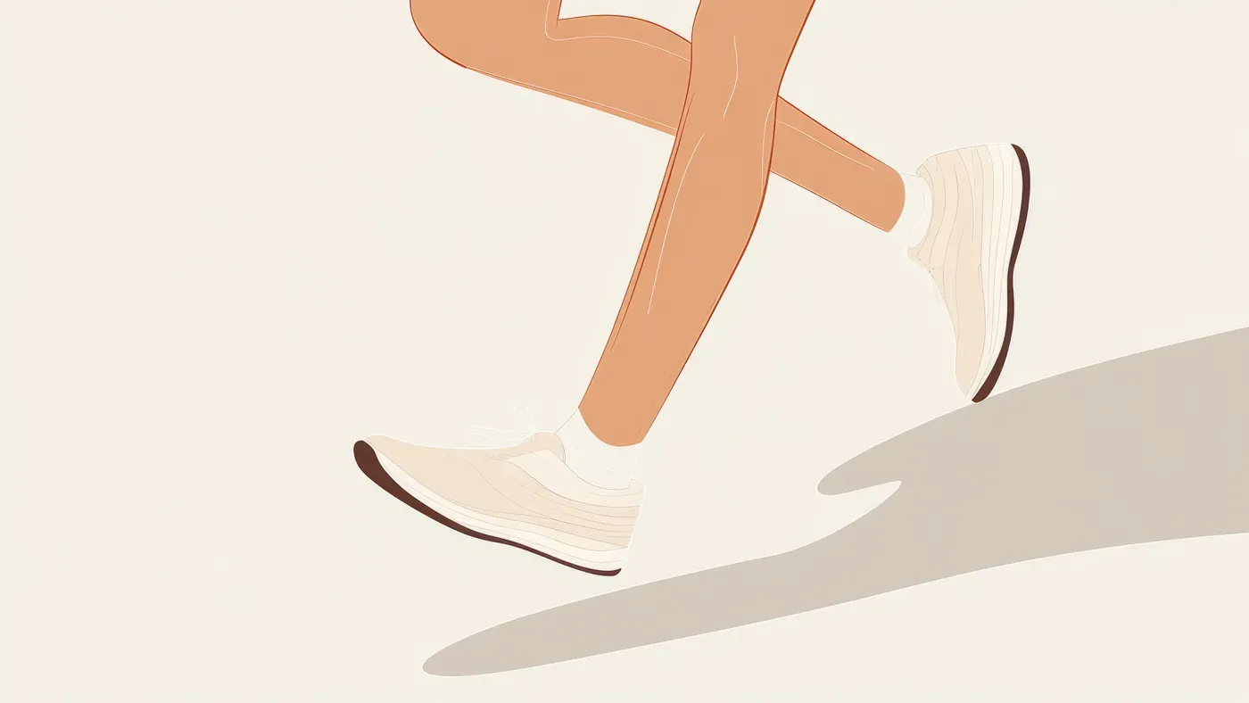 Illustration av ben som springer i beige sneakers